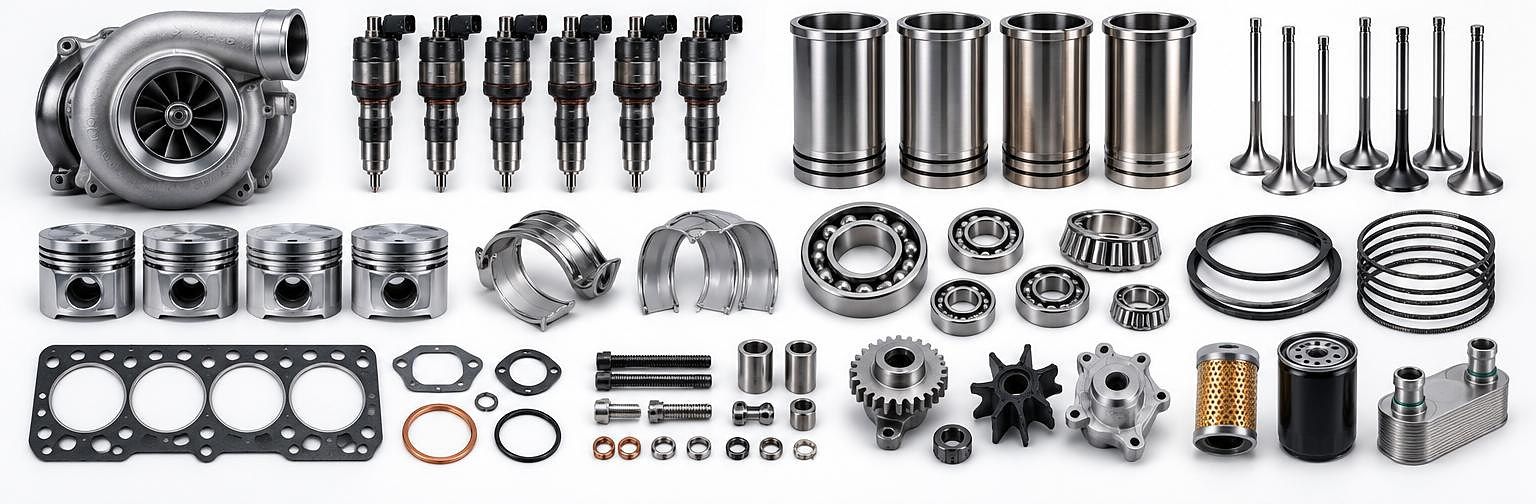 Marine spare parts: turbocharger, injectors, liners, valves, pistons, bearings, gaskets, filters